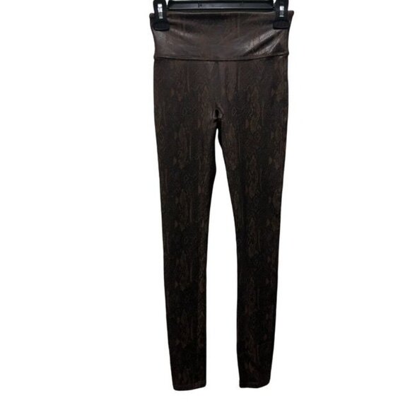 Spanx  Womens Faux Leather Snake Print Leggings Size Small Brown - Picture 4 of 9
